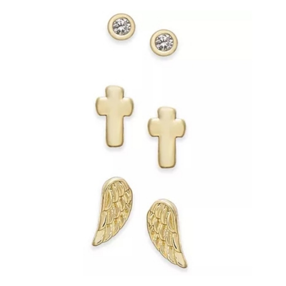 Gold-Tone 3-Pc. Set Faith-Inspired Stud Earrings